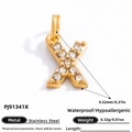 Golden stainless steel letter X pendant with zircon inlay for DIY jewelry projects - Letter X