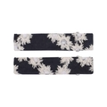 Pair of black fabric hair clips featuring white embroidered daisy floral patterns - Style 7 (Black Daisy Embroidery)