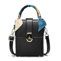 Sac à main noir rectangulaire avec motif de losanges et poignée en foulard de soie - Noir Pur