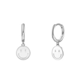925 silver hoop earrings featuring smiling face charms in a sleek silver finish - 24K / Silver-White Smile Face (JQH0081-SS-1)