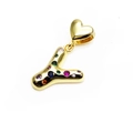 Gold-plated letter Y pendant featuring colorful cubic zirconia and heart accent - Pendant Only / Letter Y