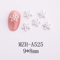 Macro detail of silver star-shaped metal nail charms measuring 9x8mm on pink nails - Hollow Flower (A525)