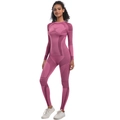 Detail of seamless compression yoga set featuring X-pattern jacquard and striped texture - S / Burgundy