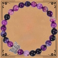 Pink zebra stone butterfly bracelet with purple natural beads and a greeting card - Purple Agate Bracelet