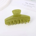 Elegant large grass green hair claw clip with a shimmering glitter finish for women - Olive Green