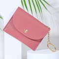 Cute pink mini PU leather wallet for women with golden buckle and keychain pendant - Watermelon red