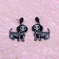 Halloween dachshund skeleton acrylic earrings in black and white finish for women - Skull Dog