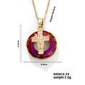 Gold stainless steel necklace with portrait pendant, red crystal ring and measurements - Red Purple Gradient Style (N00921-93)