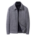 Chaqueta de lana gris con espiga para hombre, con cremallera y cuello de solapa elegante - M / Gris