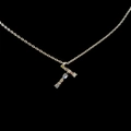Silver letter T necklace pendant featuring multi-color gemstones on a simple chain - Letter T / Silver