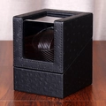 Automatic single watch winder in black ostrich leather finish with carbon fiber interior - 1+0 Ostrich Pattern Carbon Inner (Mini)