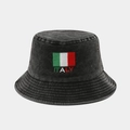 Detail of Italy flag embroidery on washed denim bucket hat with metal eyelets - One Size / Italy Flag Black