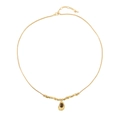 Collana retrò di perline con pietra naturale e ciondolo a sole dorato su sfondo bianco - Collana Ciondolo a Goccia Occhio di Tigre (XL-1178DY01)