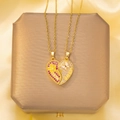 Magnetic heart split necklace for best friends with pink rhinestones and gold plating - Gold-Best Friend Butterfly Flower Spliced Heart