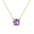 Bohemian 925 silver necklace featuring a gold chain and a round purple gemstone - Amethyst, 14K Gold Plated, Approx. Weight 1.44g