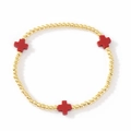 Bracciale di tendenza con perle di rame dorate e tre ciondoli a croce rossa variante - Croce Rossa Opaca-Perline Oro