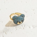 Adjustable golden open ring featuring a cute 3D bear head with blue pavé beads - Adjustable / Blue