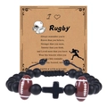 Handmade black beaded rugby bracelet with a cross bead on an inspirational message card - Rugby Bracelet Style 5 - Woven