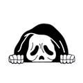 Gros plan détaillé d'un pin's en émail de squelette Ghostface avec une cape noire à capuche - Crâne à Capuche Peeping (XZ7319)