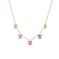Collana placcata oro 18K con cinque ciondoli a farfalla colorati e cristalli - Collana a Farfalla in Zircone Colorato Oro