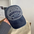 Vintage washed navy and grey baseball cap with Brosville embroidery and wide brim - Adjustable / Navy & Gray