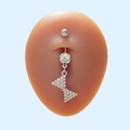 Detailed view of silver stainless steel navel ring with crystal butterfly pendant - Bowknot Style (#8)