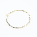 Goldenes 18K Edelstahlarmband mit klaren Zirkonia und Paperclip-Gliedern für Damen - Armband / 18K Gold