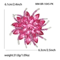 Pink crystal flower brooch in silver finish with rhinestones measuring 6.1cm by 6.3cm - Pink