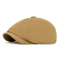 Classic khaki newsboy cap for men and women featuring a vintage eight-panel cotton design - Octagonal Style / Khaki