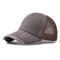 Vintage washed charcoal and brown mesh trucker hat with distressed ripped detailing - Adjustable / Coffee