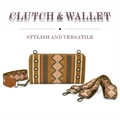 Detail view of ethnic canvas clutch with geometric patterns and matching strap - Dark Brown