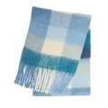 Soft blue and white plaid mohair scarf with fringed edges on a clean white backdrop - 22#