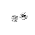 Enkele zilveren oorknop met 4mm ronde zirkonia in een stevige vierklauwszetting - 4mm Zirkonia (A479-1) / Wit (Enkel Stuk)