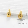 Polished 18K gold plated stainless steel teardrop earrings on a white display pedestal - Gold Large Water Drop Style (QRH5533)