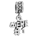 Silver bead charm featuring We Are Number 1 text in a vintage metal alloy finish - WE'RE #1 Text Charm