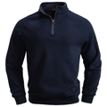 Detailaufnahme dunkelblauer Herrenpullover mit Rippstrickmuster und hochwertigem Reißverschluss - S / Marineblau