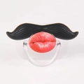 Funny baby pacifier featuring black mustache and red lip design on silicone nipple - Red Lips Gentleman Mustache