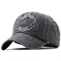 Retro washed dark grey baseball cap with 3D outdoor sports embroidery in side view - Adjustable / Black