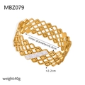 Golden hollow wide bangle with inlaid white rhinestones and polished finish, style MBZ079 - Rhinestone Inlaid Style (Z079)
