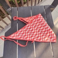 Handmade crochet red and white wavy pattern bandana with long woven tie straps - Red and White Wave
