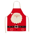 Red Christmas linen apron featuring a Santa Claus print and beige neck strap - Red Santa Face (WQ01-26)