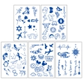 Set di 5 tatuaggi temporanei blu al succo d'erba con motivi artistici minimalisti - Succo d'Erba Blu Stile C (Set di Fogli)