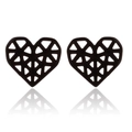 Macro view of geometric hollow heart stud earrings in black minimalist origami style - 257/Geometric Heart / Black