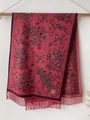 Detail of burgundy ethnic scarf featuring intricate floral weave and soft fringe edges - 70*180cm / T143-01 Wine Red Jacquard