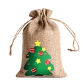 Christmas burlap gift bag with green tree print and secure dual drawstring closure - Decorated Xmas Tree F-06 / 10*15cm