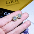 Classic round halo moissanite stud earrings in a golden finish with sparkling accents - Round Moissanite-Look Studs - Gold Color (ED173)