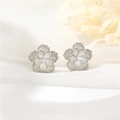 Detail of camellia stud earrings with white enamel petals and central zircon on soft gauze - H-11263 / Palladium (With Bottom Loop)