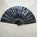 Black laser PVC kung fu fan expanded on marble floor 33cm bamboo frame folding fan - 33CM / Glossy Black (Black Bone)