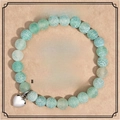 Friendship bracelet with light green natural stone beads and silver heart charm on card - Weathered Green Agate + Friendship Card