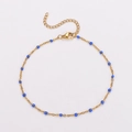 Bohemian style gold-plated stainless steel anklet with blue enamel beads - 22+5cm / Gold-Blue